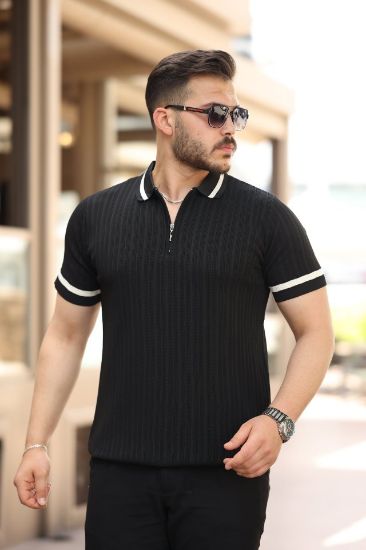 Erkek Yaka Ve Kolları çizgi Detaylı Fermuarlı Kısa Kollu T-shirt resmi